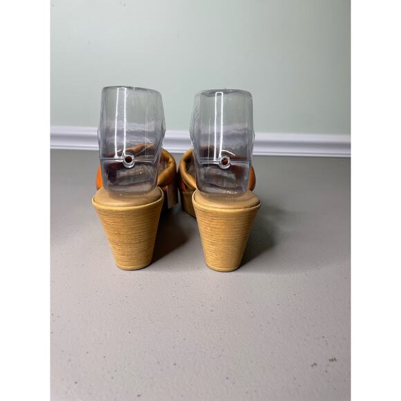 Mila Paoli Wedge Heel Sandal Slide Open Toe Genuine Leather Brown Tan Orange 6.5 - Picture 6 of 10